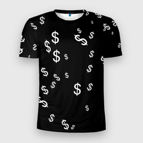 Мужская футболка 3D Slim с принтом Доллар в Кировске, 100% полиэстер с улучшенными характеристиками | приталенный силуэт, круглая горловина, широкие плечи, сужается к линии бедра | банк | белое | валюта | деньги | символ | сша | черное | черное белое | шрифт