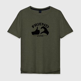 Мужская футболка хлопок Oversize с принтом Friend zone logo в Санкт-Петербурге, 100% хлопок | свободный крой, круглый ворот, “спинка” длиннее передней части | грусть | лайк | любовь | руки | сердце | цвет | черно белое | черный