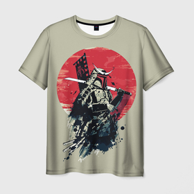 Мужская футболка 3D с принтом Samurai man в Белгороде, 100% полиэфир | прямой крой, круглый вырез горловины, длина до линии бедер | Тематика изображения на принте: бамбук | катана | сакура | самурай | япония