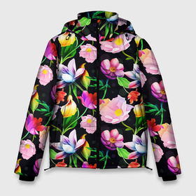 Мужская зимняя куртка 3D с принтом Разноцветие в Тюмени, верх — 100% полиэстер; подкладка — 100% полиэстер; утеплитель — 100% полиэстер | длина ниже бедра, свободный силуэт Оверсайз. Есть воротник-стойка, отстегивающийся капюшон и ветрозащитная планка. 

Боковые карманы с листочкой на кнопках и внутренний карман на молнии. | Тематика изображения на принте: fashion | flower pattern | бабочки | девушкам | зелень | лепестки | лето | листья | маки | марта | нежные | паттерн | пионы | подарок | природа | растения | ромашки | тропики | тропические | узоры | цветочки