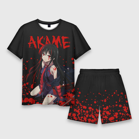 Мужской костюм с шортами 3D с принтом Убийца Акаме на черно красно фоне в Тюмени,  |  | akame | akame ga kill | anime | ga | japan | kill | акаме | акамэ | анимация | аниме | мультсериал | мультфильм | сериал | япония