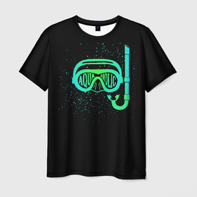 Мужская футболка 3D с принтом Aquaholic в Новосибирске, 100% полиэфир | прямой крой, круглый вырез горловины, длина до линии бедер | аквалангист | водолаз | водяной | глубина | дайвер | дайвинг | маска с трубкой | море | ныряльщик | океан | пловец | погружение | под водой | подарок дайверу | подводник | подводное плавание