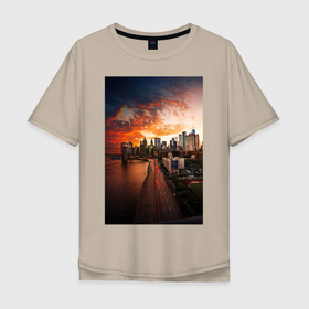 Мужская футболка хлопок Oversize с принтом Город на берегу в Санкт-Петербурге, 100% хлопок | свободный крой, круглый ворот, “спинка” длиннее передней части | город | закат | мегаполис | море
