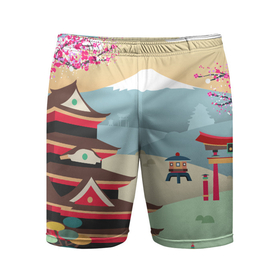 Мужские шорты спортивные с принтом Tokyo в Курске,  |  | горы | остров | сакура | токио | япония