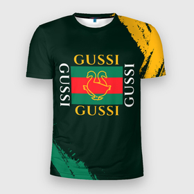 Мужская футболка 3D спортивная с принтом GUSSI / ГУСИ в Тюмени, 100% полиэстер с улучшенными характеристиками | приталенный силуэт, круглая горловина, широкие плечи, сужается к линии бедра | anti | antibrand | brand | fashion | gucci | gusi | gussi | logo | meme | memes | анти | антибренд | бренд | гуси | гуччи | забавные | лого | логотип | мем | мемы | мода | прикол | приколы | прикольные | символ