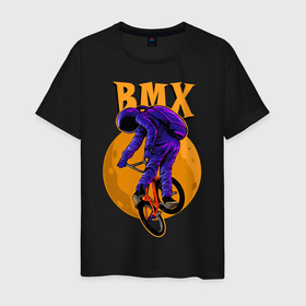 Мужская футболка хлопок с принтом BMX , 100% хлопок | прямой крой, круглый вырез горловины, длина до линии бедер, слегка спущенное плечо. | bicycle | bmx | cosmonaut | cosmos | moon | spacesuit | велосипед | космонавт | космос | луна | скафандр