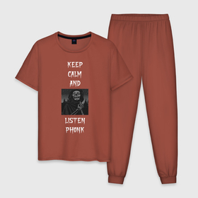 Мужская пижама хлопок с принтом keep calm phonk в Кировске, 100% хлопок | брюки и футболка прямого кроя, без карманов, на брюках мягкая резинка на поясе и по низу штанин
 | 2020 | art | keep calm | music | phonk