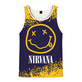 Мужская майка 3D с принтом NIRVANA НИРВАНА в Екатеринбурге, 100% полиэстер | круглая горловина, приталенный силуэт, длина до линии бедра. Пройма и горловина окантованы тонкой бейкой | band | cobain | face | kurt | logo | music | nirvana | rock | rocknroll | группа | кобейн | курт | лого | логотип | музыка | музыкальная | нирвана | рожица | рок | рокнролл | символ