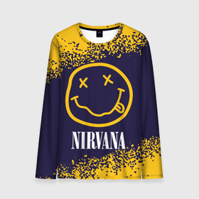 Мужской лонгслив 3D с принтом NIRVANA   НИРВАНА в Курске, 100% полиэстер | длинные рукава, круглый вырез горловины, полуприлегающий силуэт | band | cobain | face | kurt | logo | music | nirvana | rock | rocknroll | группа | кобейн | курт | лого | логотип | музыка | музыкальная | нирвана | рожица | рок | рокнролл | символ