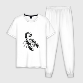 Мужская пижама хлопок с принтом sсorpio,скорпион в Тюмени, 100% хлопок | брюки и футболка прямого кроя, без карманов, на брюках мягкая резинка на поясе и по низу штанин
 | sсorpio | артхаус | скорпион | черное на белом