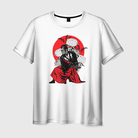 Мужская футболка 3D с принтом Япония , 100% полиэфир | прямой крой, круглый вырез горловины, длина до линии бедер | самурай | цветы | япония | японская иллюстрация | японский арт