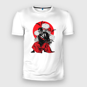 Мужская футболка 3D спортивная с принтом Япония в Новосибирске, 100% полиэстер с улучшенными характеристиками | приталенный силуэт, круглая горловина, широкие плечи, сужается к линии бедра | Тематика изображения на принте: самурай | цветы | япония | японская иллюстрация | японский арт