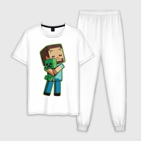 Мужская пижама хлопок с принтом Minecraft , 100% хлопок | брюки и футболка прямого кроя, без карманов, на брюках мягкая резинка на поясе и по низу штанин
 | биом | выживание | игра | куб | персонаж