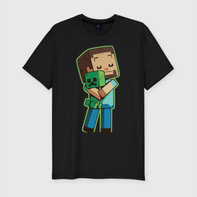 Мужская футболка хлопок Slim с принтом Minecraft в Курске, 92% хлопок, 8% лайкра | приталенный силуэт, круглый вырез ворота, длина до линии бедра, короткий рукав | Тематика изображения на принте: биом | выживание | игра | куб | персонаж