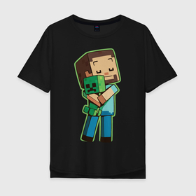 Мужская футболка хлопок Oversize с принтом Minecraft в Курске, 100% хлопок | свободный крой, круглый ворот, “спинка” длиннее передней части | Тематика изображения на принте: биом | выживание | игра | куб | персонаж