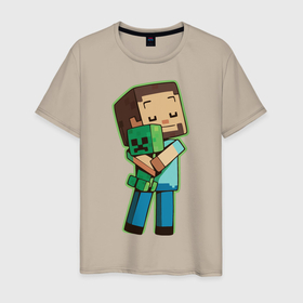 Мужская футболка хлопок с принтом Minecraft в Курске, 100% хлопок | прямой крой, круглый вырез горловины, длина до линии бедер, слегка спущенное плечо. | Тематика изображения на принте: биом | выживание | игра | куб | персонаж
