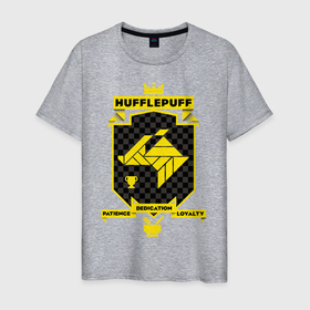 Мужская футболка хлопок с принтом Hufflepuff в Петрозаводске, 100% хлопок | прямой крой, круглый вырез горловины, длина до линии бедер, слегка спущенное плечо. | harry potter | hufflepuff | vdzabma | гарри поттер | пуффендуй | хаффлпафф