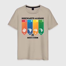 Мужская футболка хлопок с принтом Hogwarts в Екатеринбурге, 100% хлопок | прямой крой, круглый вырез горловины, длина до линии бедер, слегка спущенное плечо. | harry potter | hogwarts | vdzabma | гарри поттер | хогвартс