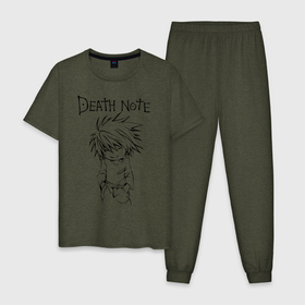 Мужская пижама хлопок с принтом Death Note black chibi в Тюмени, 100% хлопок | брюки и футболка прямого кроя, без карманов, на брюках мягкая резинка на поясе и по низу штанин
 | Тематика изображения на принте: anime | death note | kira | manga | ryuk | аниме | герой | детектив | детнот | детх нот | детхнот | дэсу ното | иероглиф | кандзи | кира | манга | миса | риюк | рьюзаки | рюзаки | рюк | синигами | тетрадка | эл | э