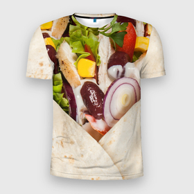 Мужская футболка 3D Slim с принтом Буррито в Белгороде, 100% полиэстер с улучшенными характеристиками | приталенный силуэт, круглая горловина, широкие плечи, сужается к линии бедра | food | бурито | буррито | еда | мексиканская еда | острая еда | популярная еда