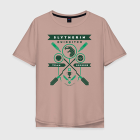 Мужская футболка хлопок Oversize с принтом Slytherin Quidditch в Екатеринбурге, 100% хлопок | свободный крой, круглый ворот, “спинка” длиннее передней части | harry potter | quidditch | slytherin | vdzabma | гарри поттер | квиддич | слизерин