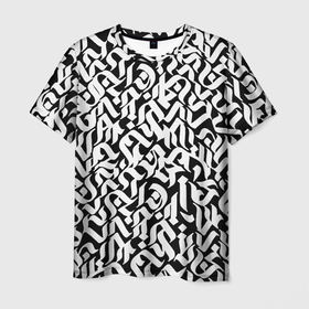 Мужская футболка 3D с принтом Шрифт на чёрном в Петрозаводске, 100% полиэфир | прямой крой, круглый вырез горловины, длина до линии бедер | буквы | графика | граффити | иероглиф | иероглифы | каллиграфия | надпись | орнамент | стенсилс | шрифт