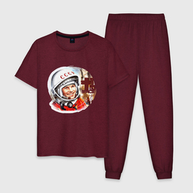 Мужская пижама хлопок с принтом Юрий Гагарин 1 в Новосибирске, 100% хлопок | брюки и футболка прямого кроя, без карманов, на брюках мягкая резинка на поясе и по низу штанин
 | звезды | земля | история | космос | орбита | ракета