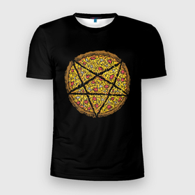 Мужская футболка 3D Slim с принтом Пиццаграмма в Курске, 100% полиэстер с улучшенными характеристиками | приталенный силуэт, круглая горловина, широкие плечи, сужается к линии бедра | белое | еда | желтый | краски | линии | разноцветное | черно белое | черное