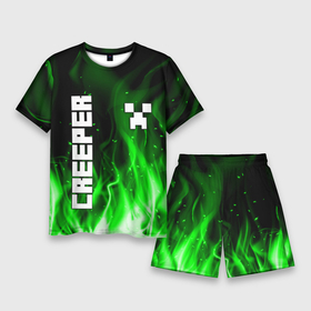 Мужской костюм с шортами 3D с принтом MINECRAFT CREEPER в Курске,  |  | creeper | game | minecraft | блоки | игра | квадраты | компьютерная | крипер | криппер | майнкрафт | огонь