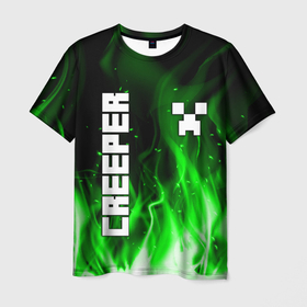 Мужская футболка 3D с принтом MINECRAFT CREEPER в городе Новоалтайск, 100% полиэфир | прямой крой, круглый вырез горловины, длина до линии бедер | creeper | game | minecraft | блоки | игра | квадраты | компьютерная | крипер | криппер | майнкрафт | огонь