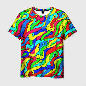 Мужская футболка 3D с принтом Красочные узоры/абстракционизм , 100% полиэфир | прямой крой, круглый вырез горловины, длина до линии бедер | abstract | art | neon | pattern | аниме | анимешные | арт | брызги | ван гог | волны | восточный | змеи | искусство | картина | кислотный | краска | краски | море | мысли | неоновые | радуга | радужные | разноцветные
