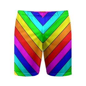 Мужские шорты спортивные с принтом Rainbow Stripes в Курске,  |  | geometry | gradient | neon | геометрические | градиент | детям | кислота | кислотный | конус | красочный | линии | неоновые | пирамида | полоска | полосы | радуга | радужный | разноцветные | сочный | треугольники