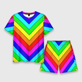 Мужской костюм с шортами 3D с принтом Rainbow Stripes в Новосибирске,  |  | geometry | gradient | neon | геометрические | градиент | детям | кислота | кислотный | конус | красочный | линии | неоновые | пирамида | полоска | полосы | радуга | радужный | разноцветные | сочный | треугольники