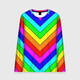 Мужской лонгслив 3D с принтом Rainbow Stripes в Тюмени, 100% полиэстер | длинные рукава, круглый вырез горловины, полуприлегающий силуэт | geometry | gradient | neon | геометрические | градиент | детям | кислота | кислотный | конус | красочный | линии | неоновые | пирамида | полоска | полосы | радуга | радужный | разноцветные | сочный | треугольники