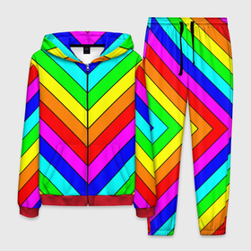 Мужской костюм 3D с принтом Rainbow Stripes в Новосибирске, 100% полиэстер | Манжеты и пояс оформлены тканевой резинкой, двухслойный капюшон со шнурком для регулировки, карманы спереди | geometry | gradient | neon | геометрические | градиент | детям | кислота | кислотный | конус | красочный | линии | неоновые | пирамида | полоска | полосы | радуга | радужный | разноцветные | сочный | треугольники