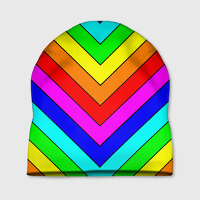 Шапка 3D с принтом Rainbow Stripes в Тюмени, 100% полиэстер | универсальный размер, печать по всей поверхности изделия | geometry | gradient | neon | геометрические | градиент | детям | кислота | кислотный | конус | красочный | линии | неоновые | пирамида | полоска | полосы | радуга | радужный | разноцветные | сочный | треугольники