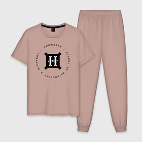 Мужская пижама хлопок с принтом Хогвартс в Петрозаводске, 100% хлопок | брюки и футболка прямого кроя, без карманов, на брюках мягкая резинка на поясе и по низу штанин
 | harry potter | hogwarts | vdzabma | гарри поттер | хогвартс