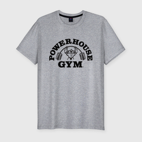 Мужская футболка хлопок Slim с принтом GYM в Ухте, 92% хлопок, 8% лайкра | приталенный силуэт, круглый вырез ворота, длина до линии бедра, короткий рукав | Тематика изображения на принте: гантели | зож | спорт | штанга