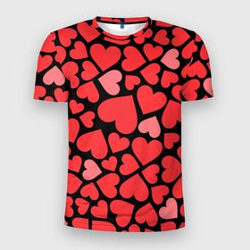 Мужская футболка 3D Slim с принтом Сердца в Санкт-Петербурге, 100% полиэстер с улучшенными характеристиками | приталенный силуэт, круглая горловина, широкие плечи, сужается к линии бедра | i love you | love | любовь | сердечки | сердца | чувства | я тебя люблю