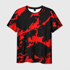 Мужская футболка 3D с принтом Красный на черном в Новосибирске, 100% полиэфир | прямой крой, круглый вырез горловины, длина до линии бедер | abstract | black | demon | halloween | pattern | red | абстрактные | алые | брызги | демон | камуфляж | краска | краски | кровавый | кровь | лава | мазки | маскировка | милитари | огонь | паттерн | пламя | пятна | пятнистый