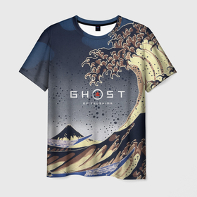 Мужская футболка 3D с принтом Ghost of Tsushima , 100% полиэфир | прямой крой, круглый вырез горловины, длина до линии бедер | ghost of tsushima | вода | волны | гора | игра | природа | рисунок