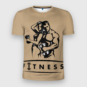 Мужская футболка 3D спортивная с принтом FITNESS в Курске, 100% полиэстер с улучшенными характеристиками | приталенный силуэт, круглая горловина, широкие плечи, сужается к линии бедра | гантели | спорт | штанга