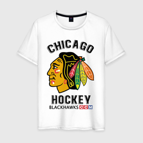 Мужская футболка хлопок с принтом CHICAGO BLACKHAWKS NHL в Новосибирске, 100% хлопок | прямой крой, круглый вырез горловины, длина до линии бедер, слегка спущенное плечо. | Тематика изображения на принте: blackhawks | ccm | chicago | hockey | nhl | sport | usa | блэкхоукс | индеец | нхл | спорт | сша | хоккей | чикаго