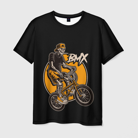 Мужская футболка 3D с принтом BMX в Петрозаводске, 100% полиэфир | прямой крой, круглый вырез горловины, длина до линии бедер | bicycle | bmx | skull | sport | x games | велик | велосипед | велоспорт | скелет | череп | экстремальный спорт