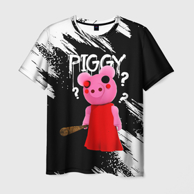 Мужская футболка 3D с принтом ROBLOX PIGGY - СВИНКА ПИГГИ в Курске, 100% полиэфир | прямой крой, круглый вырез горловины, длина до линии бедер | Тематика изображения на принте: pig | piggy | roblox | игра | компьютерная игра | логотип | онлайн | онлайн игра | пигги | поросенок | роблакс | роблокс | свинка | свинья