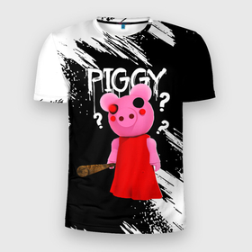 Мужская футболка 3D спортивная с принтом ROBLOX PIGGY - СВИНКА ПИГГИ в Курске, 100% полиэстер с улучшенными характеристиками | приталенный силуэт, круглая горловина, широкие плечи, сужается к линии бедра | Тематика изображения на принте: pig | piggy | roblox | игра | компьютерная игра | логотип | онлайн | онлайн игра | пигги | поросенок | роблакс | роблокс | свинка | свинья