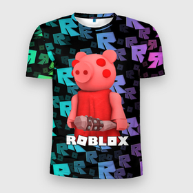 Мужская футболка 3D спортивная с принтом ROBLOX PIGGY - СВИНКА ПИГГИ в Тюмени, 100% полиэстер с улучшенными характеристиками | приталенный силуэт, круглая горловина, широкие плечи, сужается к линии бедра | pig | piggy | roblox | игра | компьютерная игра | логотип | онлайн | онлайн игра | пигги | поросенок | роблакс | роблокс | свинка | свинья