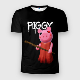 Мужская футболка 3D Slim с принтом ROBLOX PIGGY   СВИНКА ПИГГИ , 100% полиэстер с улучшенными характеристиками | приталенный силуэт, круглая горловина, широкие плечи, сужается к линии бедра | pig | piggy | roblox | игра | компьютерная игра | логотип | онлайн | онлайн игра | пигги | поросенок | роблакс | роблокс | свинка | свинья