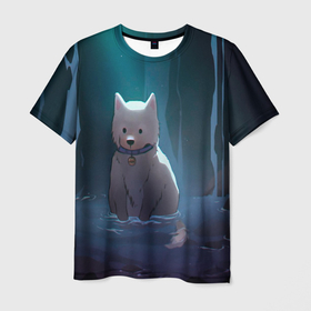 Мужская футболка 3D с принтом Одинокий пес в озере слез в Курске, 100% полиэфир | прямой крой, круглый вырез горловины, длина до линии бедер | вода | животные | зверек | одинокий | одиночество | озеро | пес | слезы | собака | щенок