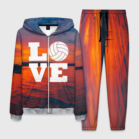 Мужской костюм 3D с принтом LOVE Volleyball , 100% полиэстер | Манжеты и пояс оформлены тканевой резинкой, двухслойный капюшон со шнурком для регулировки, карманы спереди | beach | i love | live | love | voleybal | volleyball | волебол | волейбол | волейболист | волейболистка | воллейбол | пляжный | я люблю